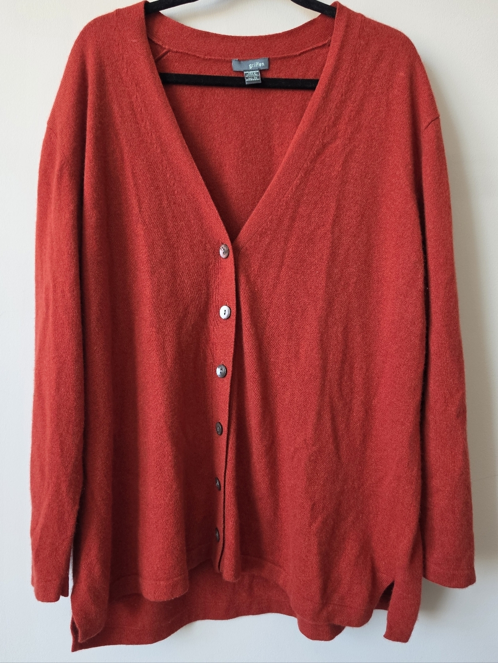 100% Cashmere Orange Red Button-Front V-Neck Cardigan